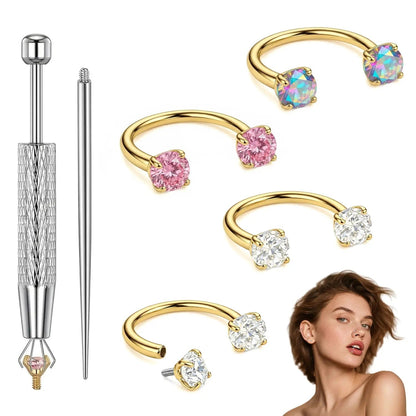 vevolora 18G titanium steel nose rings set with insertion tools