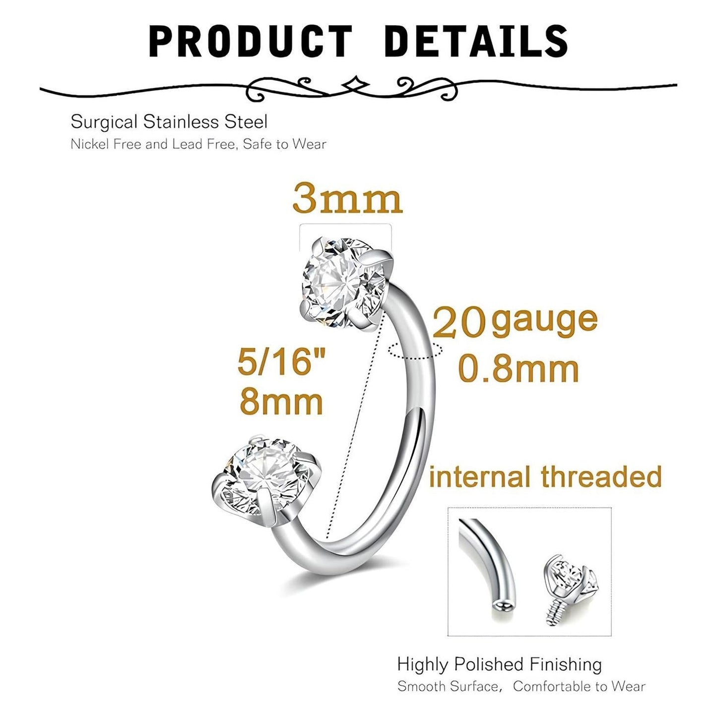 vevolora silver nose ring product details