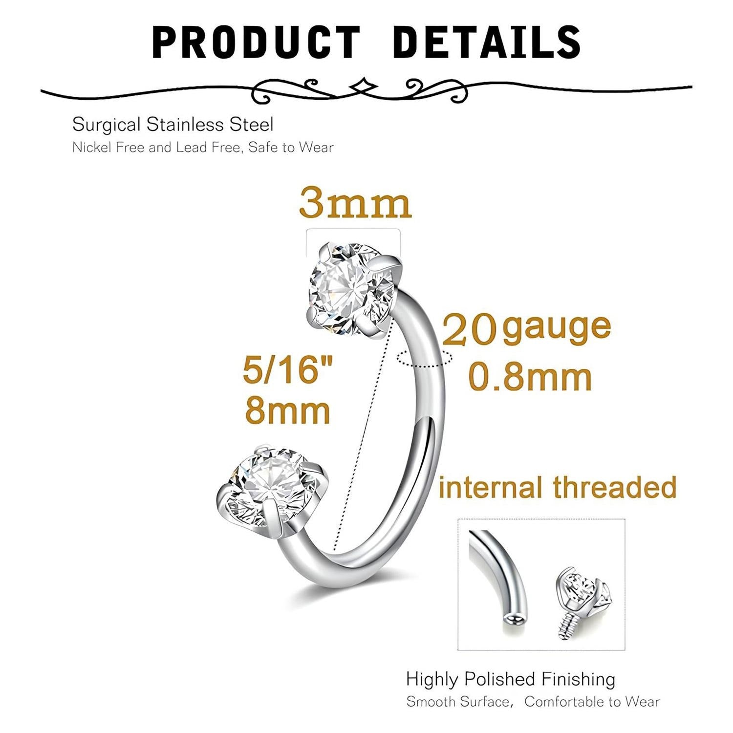 vevolora silver nose ring product details