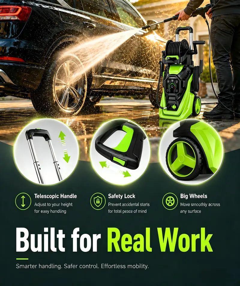 Pressure Washer with Smart Control and 15 Levels of Adjustment, 4500 PSI 3.2 GPM Electric Pressure Washer, Kink Resistant Hose, Quick Connect Fittings and Soap Tank for car, home, driveway, patio, fence, sidewalk, balcony, furniture Cleaning