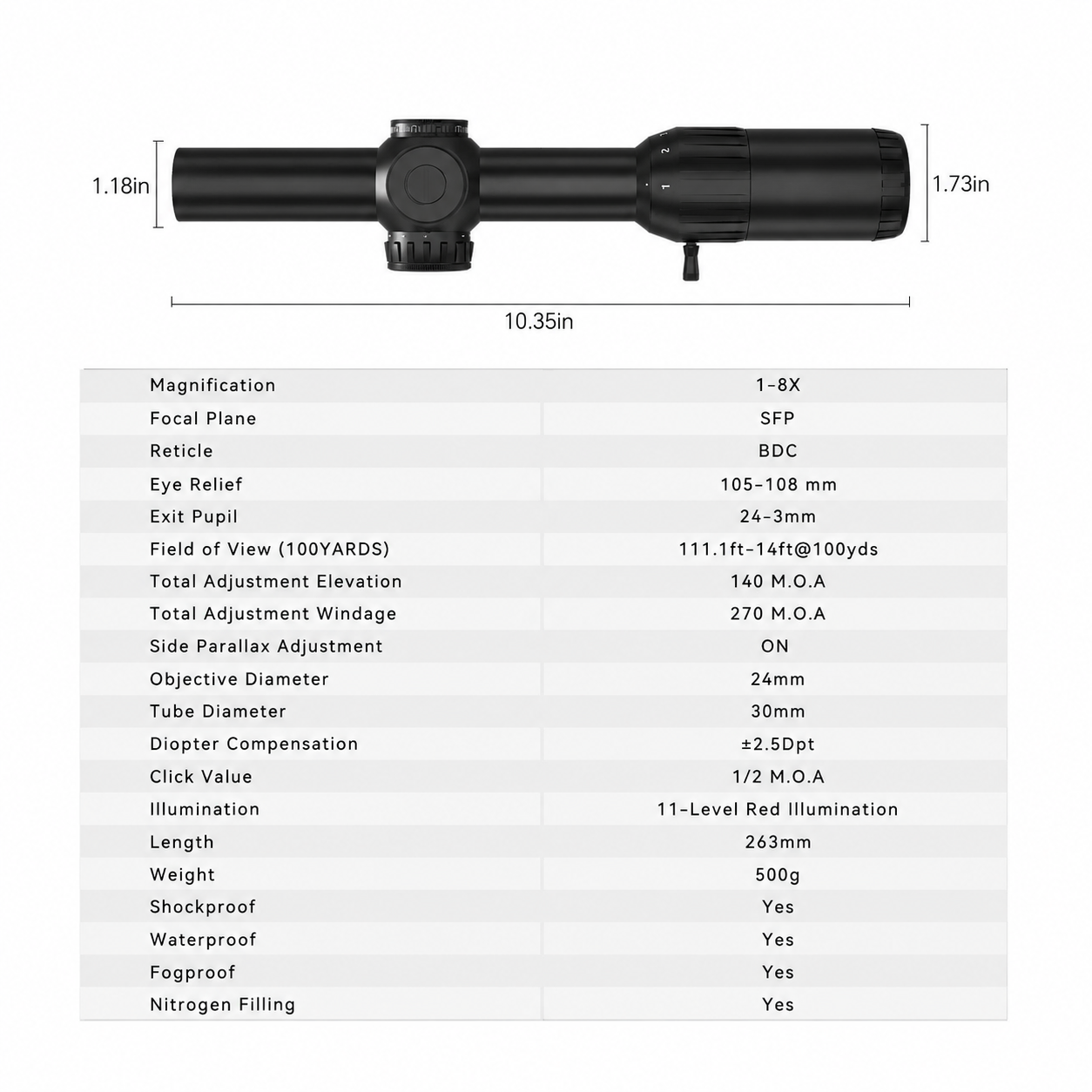 1-8X24SFIR SFP-MOA 30mm Tube Optics Rifle Scope