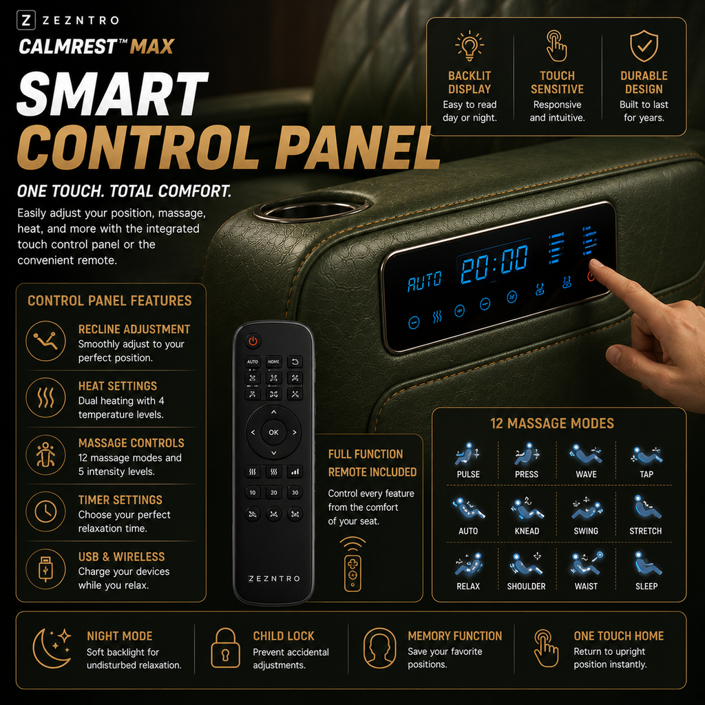 ZEZNTRO CALMREST MAX Zero Gravity Smart Recliner - Smart Controls