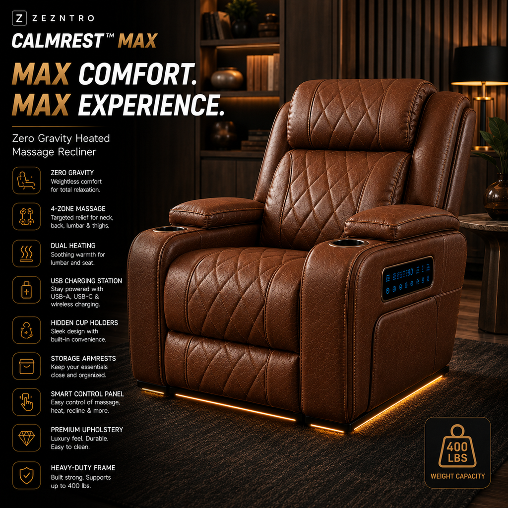 ZEZNTRO CALMREST MAX Zero Gravity Recliner in Walnut Brown
