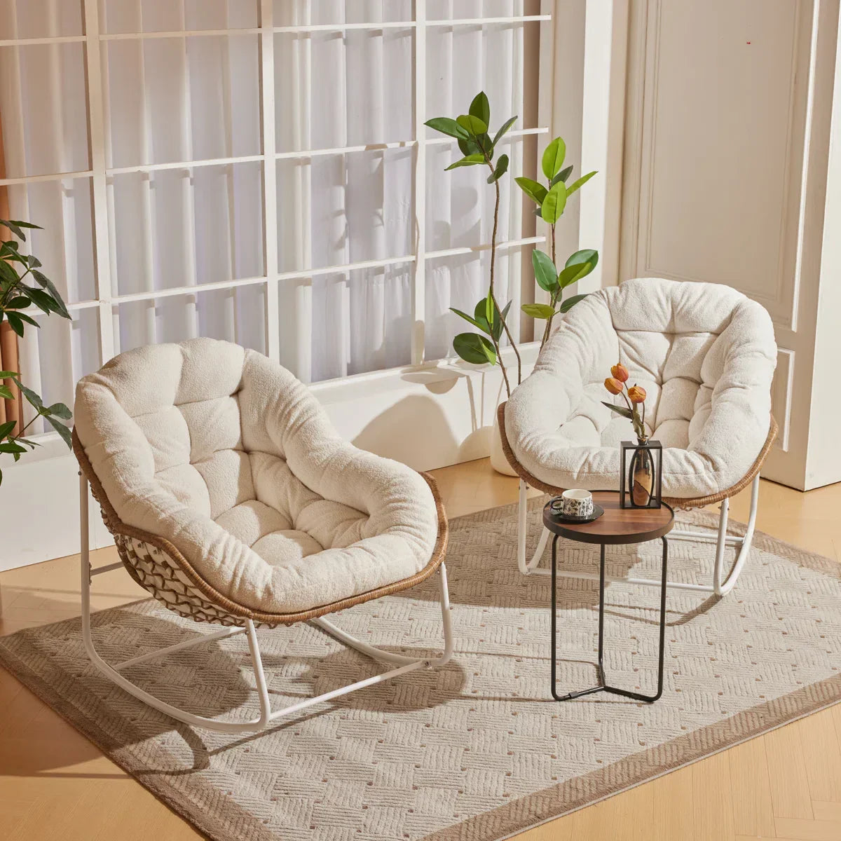ZEZNTRO Wicker Outdoor Chair Set of 2 - White Outdoor Chair