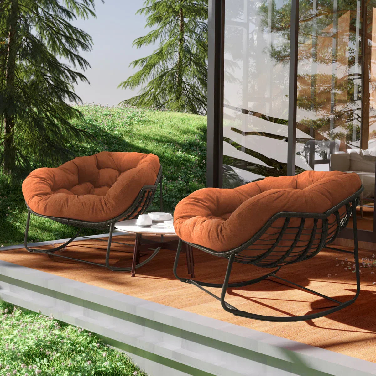 ZEZNTRO Wicker Outdoor Chair Set of 2 - Back View