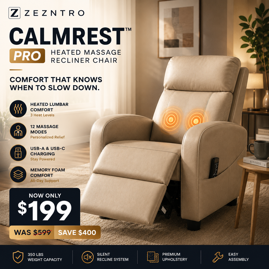 ZEZNTRO CALMREST PRO Heated Massage Recliner in Sand Beige