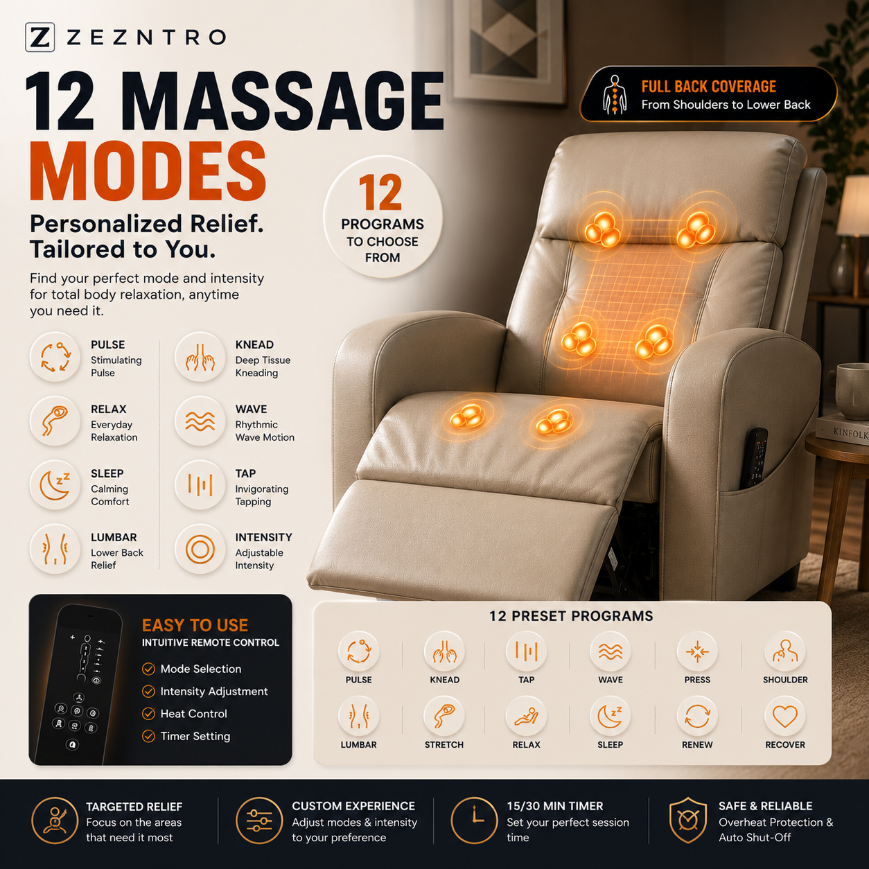 ZEZNTRO CALMREST PRO Heated Massage Recliner - Reclined